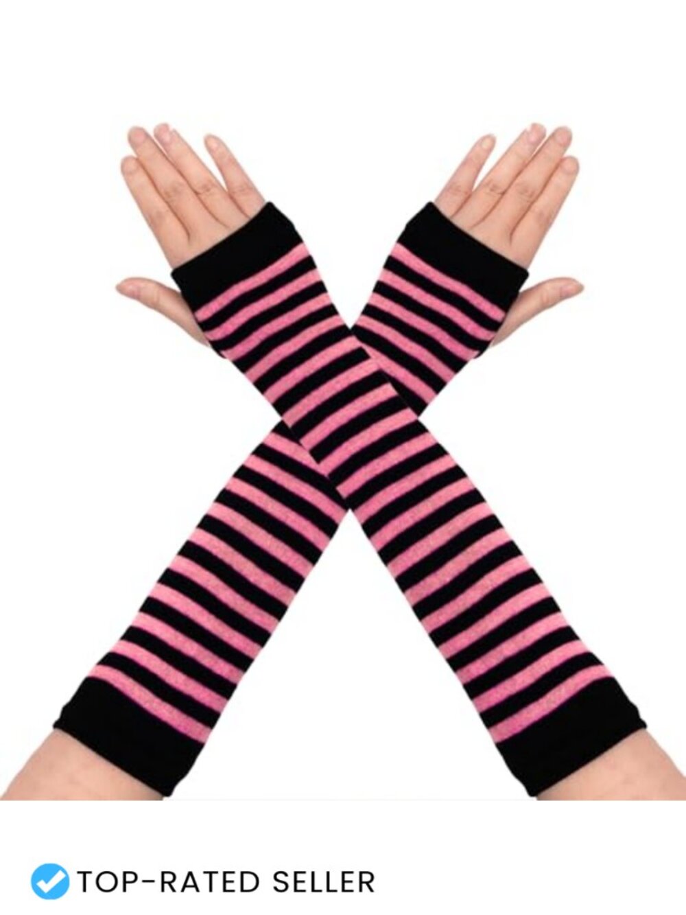Punk Gothic Striped Knitted Arm Warmers Fingerless Gloves